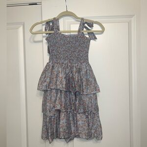 Blue Floral Adjustable Ties Small Ruffle Party Dress